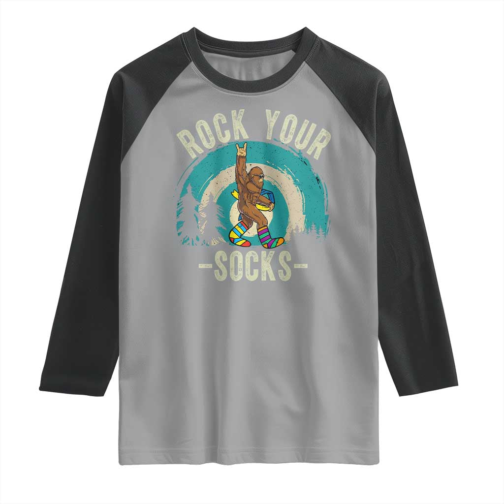 Funny Down Syndrome Awareness Bigfoot Raglan Shirt Rock Your Socks