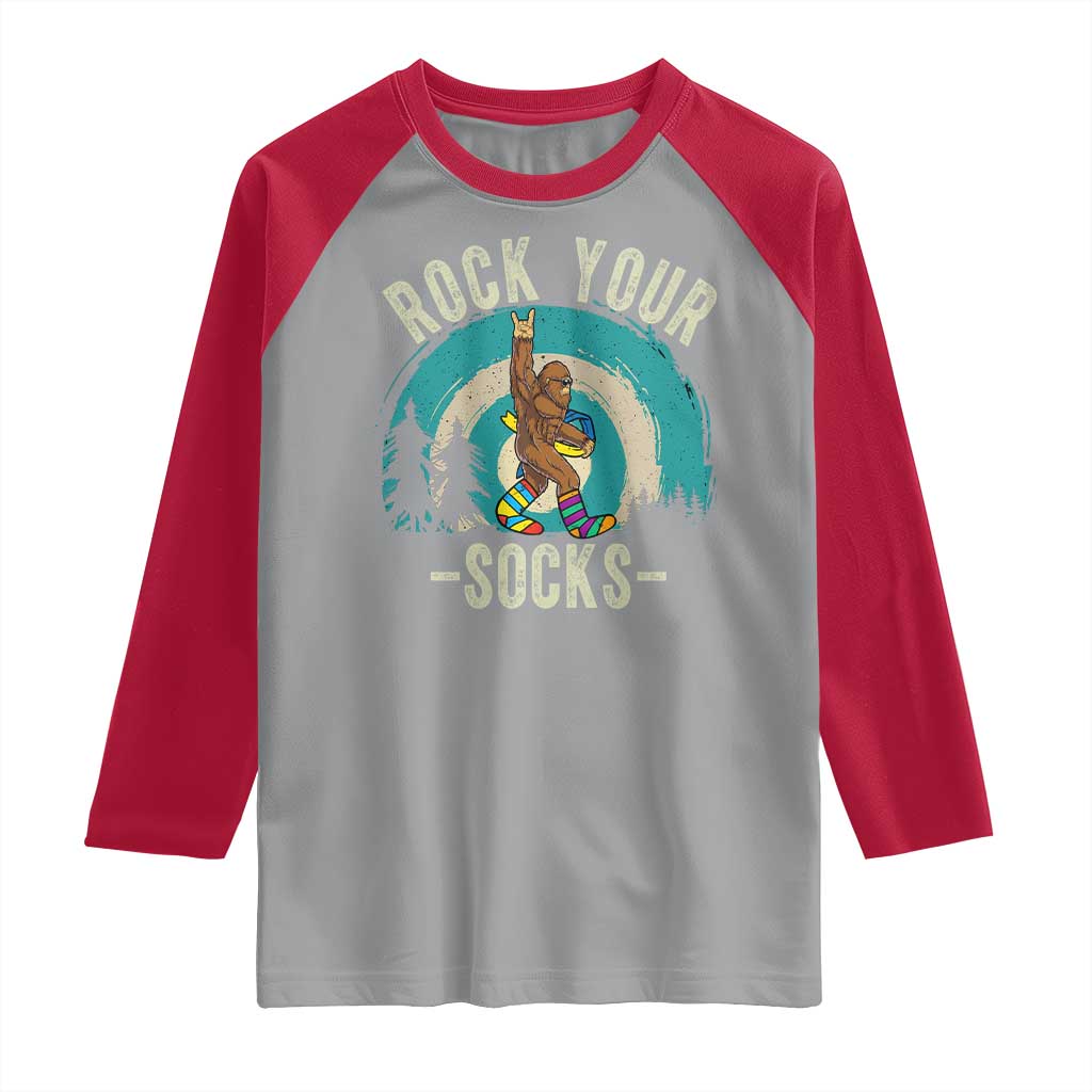 Funny Down Syndrome Awareness Bigfoot Raglan Shirt Rock Your Socks