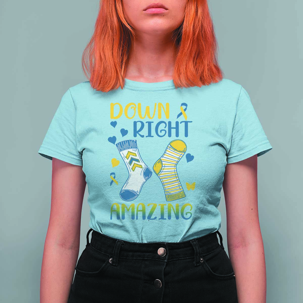 Down Right Amazing T Shirt For Women Down Syndrome Awareness Socks Ribbon
