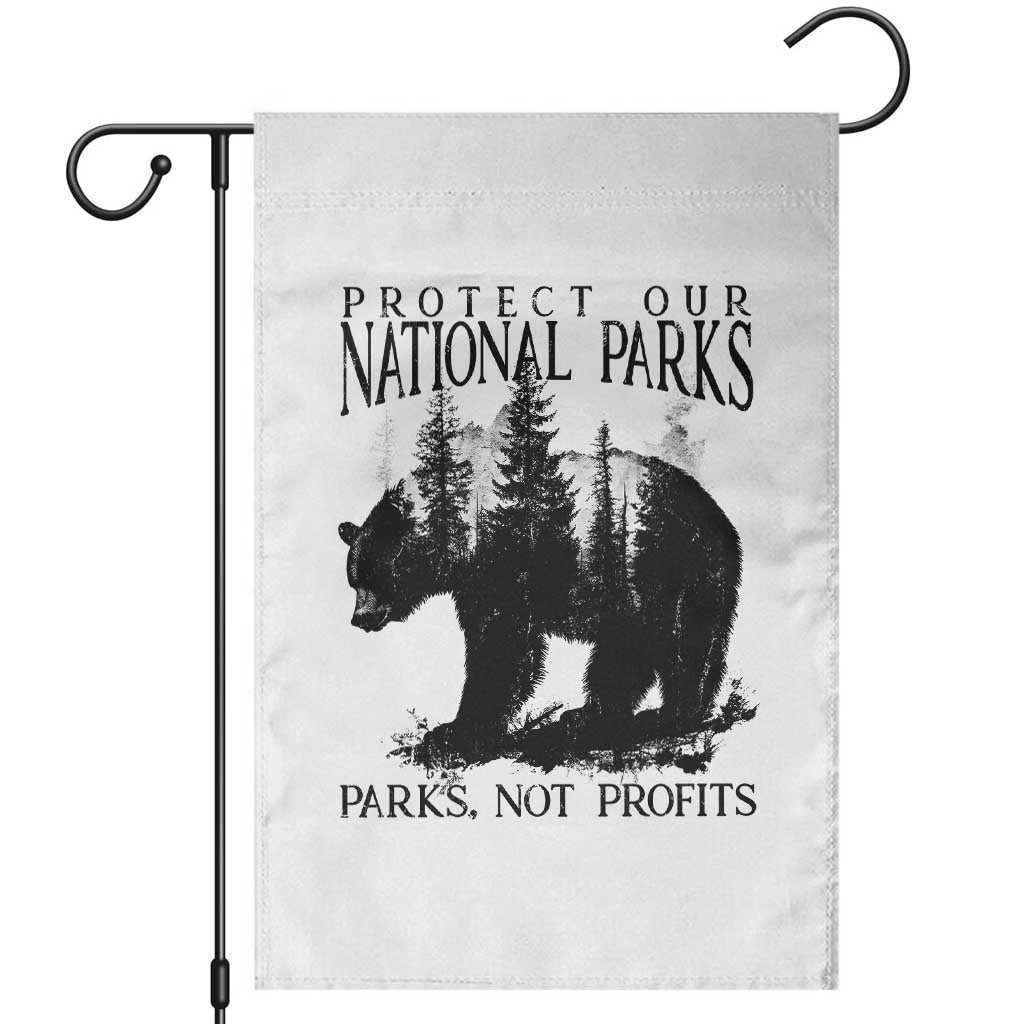 Protect Our National Parks Not Profits Garden Flag Vintage Forest Bear - Wonder Print Shop