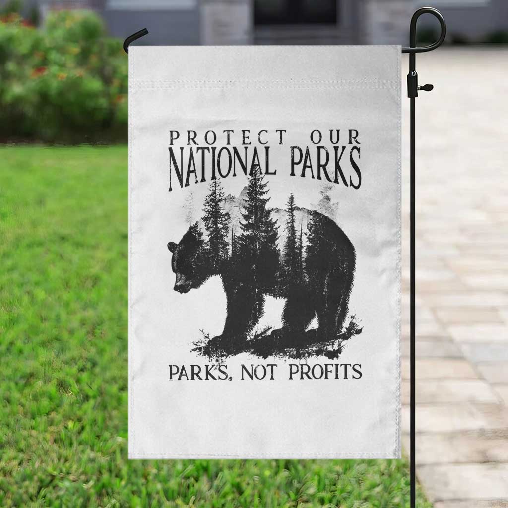 Protect Our National Parks Not Profits Garden Flag Vintage Forest Bear - Wonder Print Shop