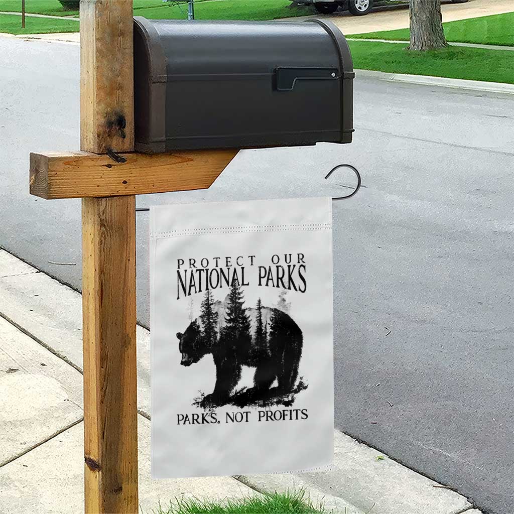 Protect Our National Parks Not Profits Garden Flag Vintage Forest Bear - Wonder Print Shop
