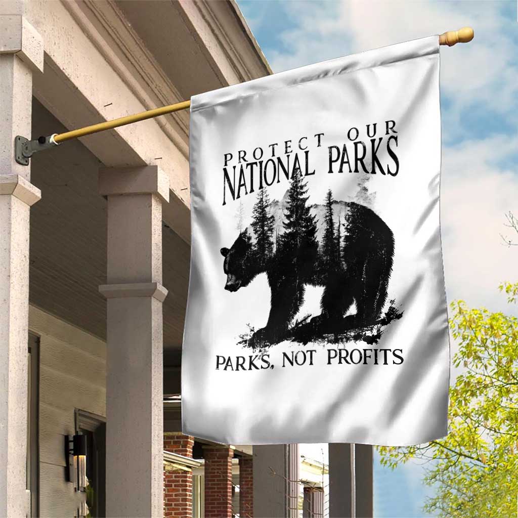 Protect Our National Parks Not Profits Garden Flag Vintage Forest Bear - Wonder Print Shop