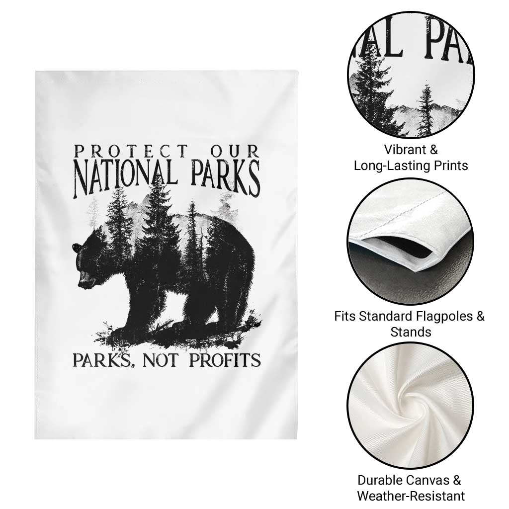 Protect Our National Parks Not Profits Garden Flag Vintage Forest Bear - Wonder Print Shop