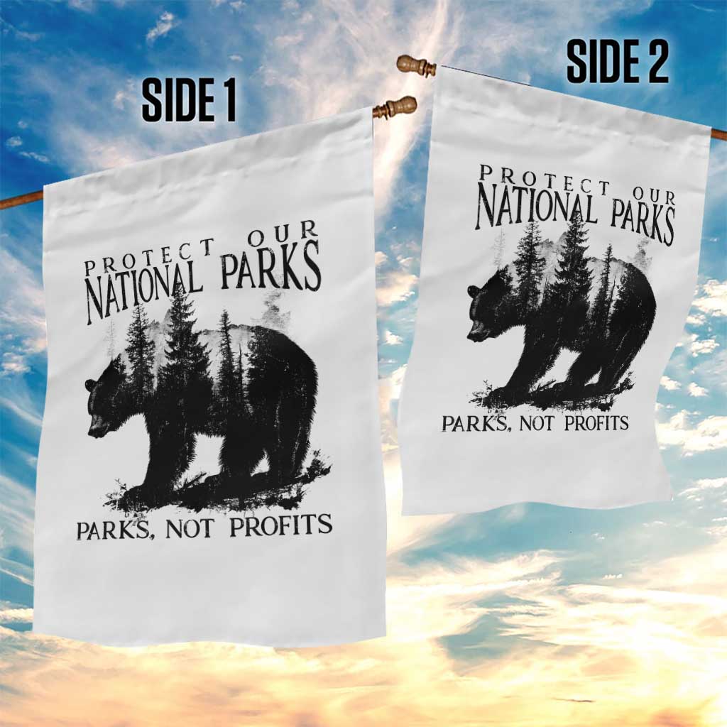 Protect Our National Parks Not Profits Garden Flag Vintage Forest Bear - Wonder Print Shop