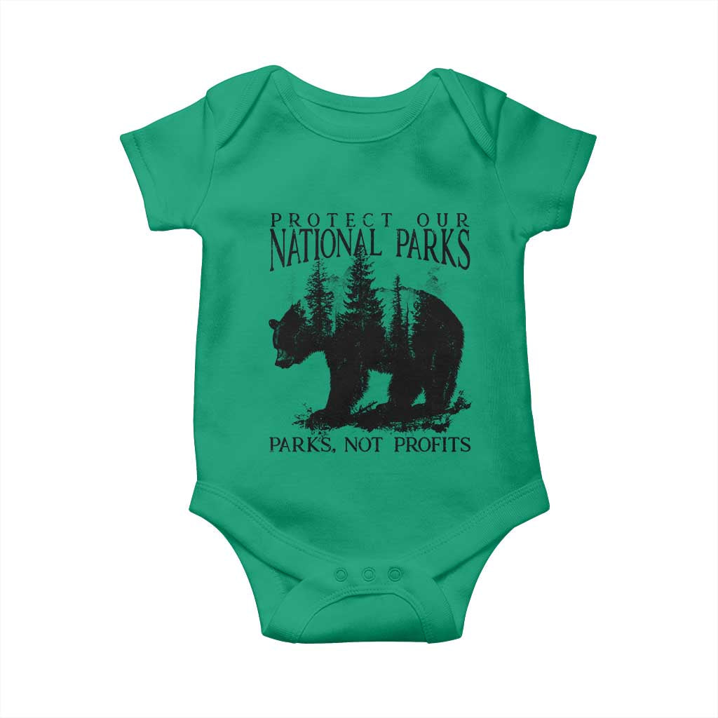 Protect Our National Parks Not Profits Baby Onesie Vintage Forest Bear