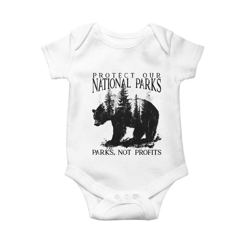 Protect Our National Parks Not Profits Baby Onesie Vintage Forest Bear