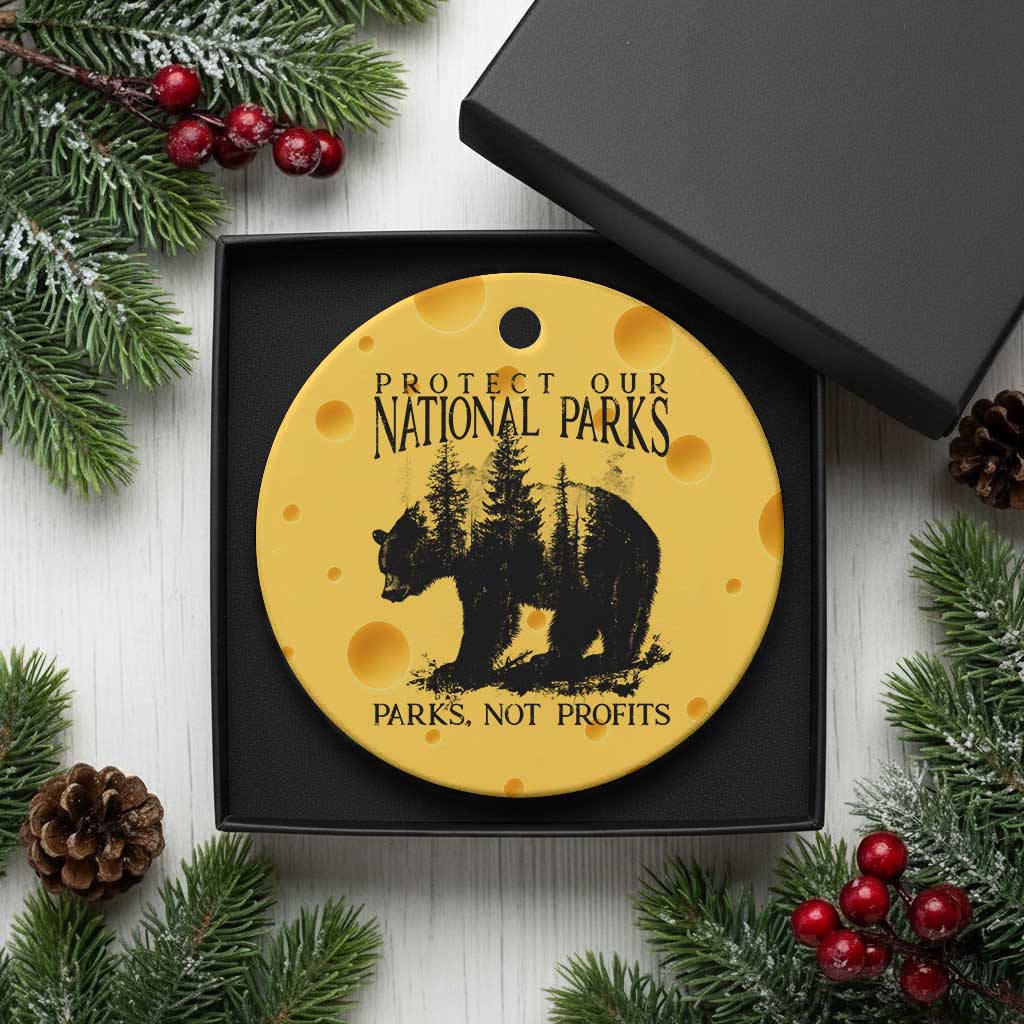 Protect Our National Parks Not Profits Ceramic Ornament Vintage Forest Bear - Wonder Print Shop