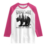 Protect Our National Parks Not Profits Raglan Shirt Vintage Forest Bear