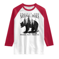 Protect Our National Parks Not Profits Raglan Shirt Vintage Forest Bear