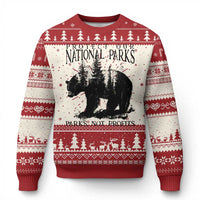 Protect Our National Parks Not Profits Knitted Sweatshirt Vintage Forest Bear - Wonder Print Shop