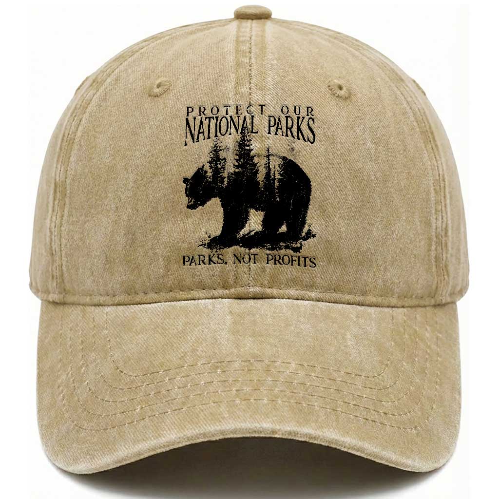Protect Our National Parks Not Profits Washed Cotton Baseball Cap Vintage Forest Bear