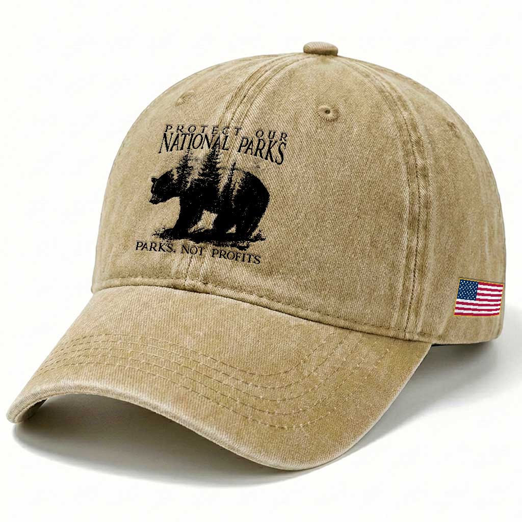 Protect Our National Parks Not Profits Washed Cotton Baseball Cap Vintage Forest Bear