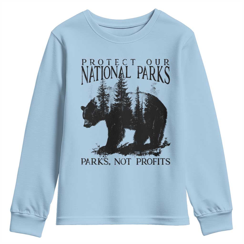 Protect Our National Parks Not Profits Youth Sweatshirt Vintage Forest Bear
