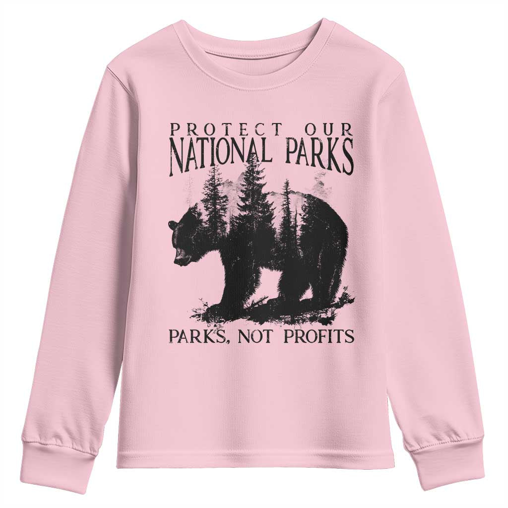 Protect Our National Parks Not Profits Youth Sweatshirt Vintage Forest Bear