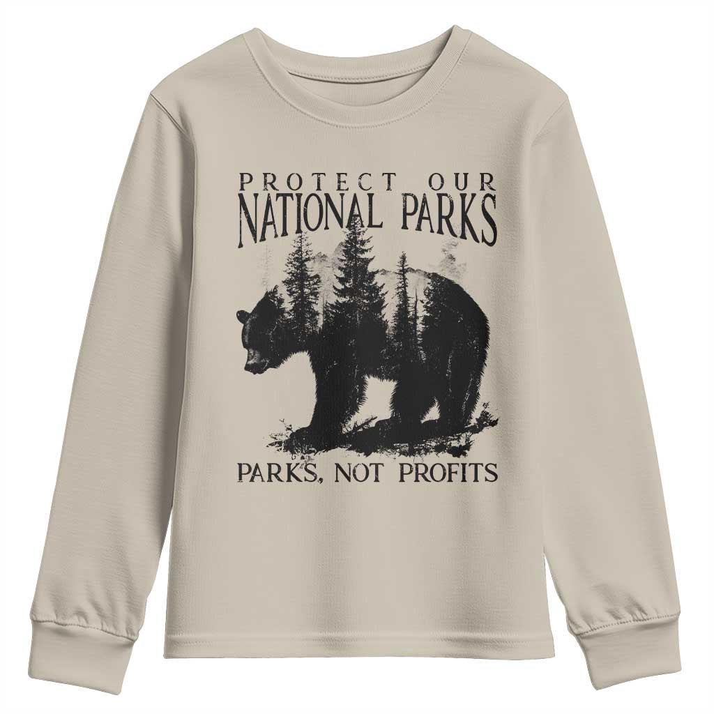 Protect Our National Parks Not Profits Youth Sweatshirt Vintage Forest Bear