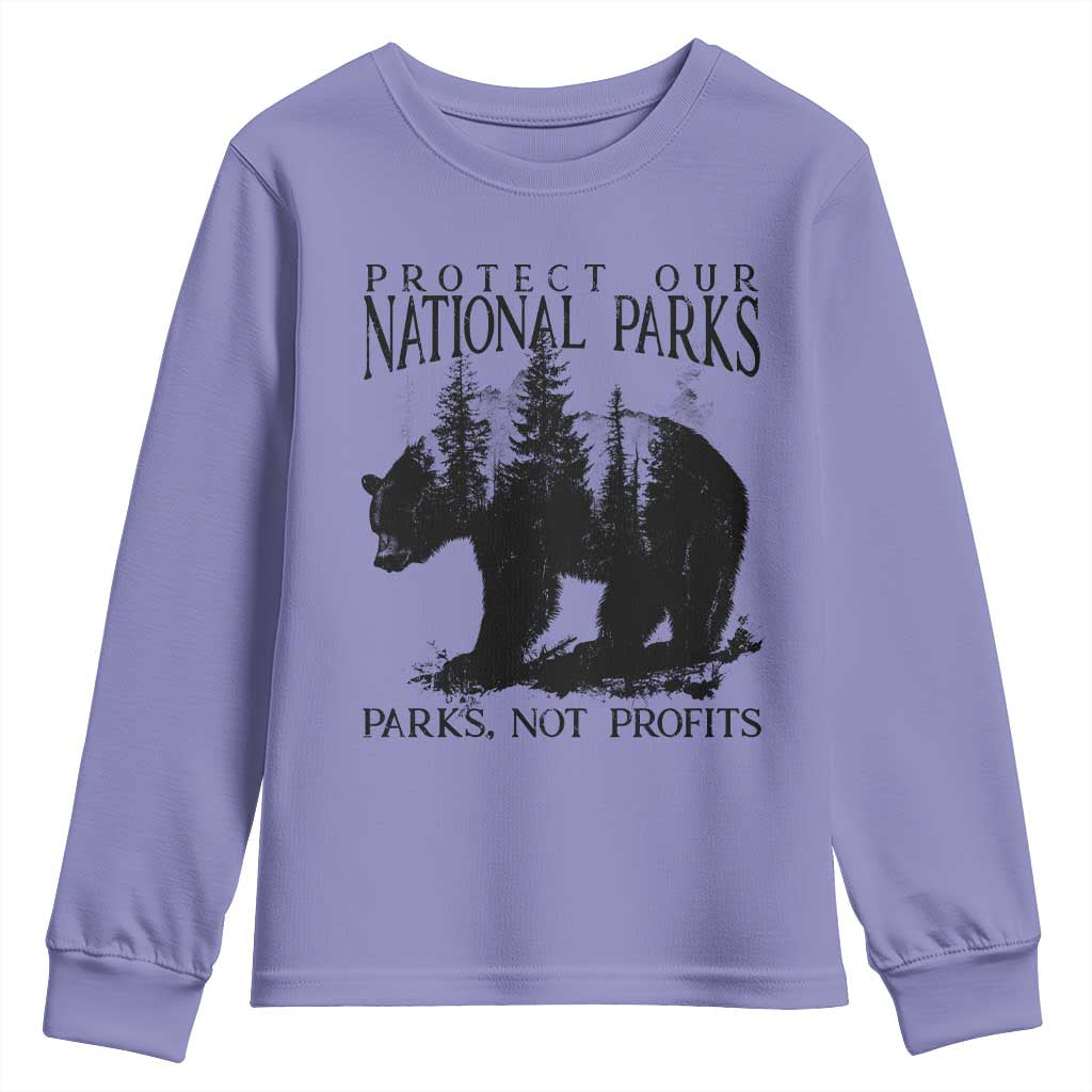 Protect Our National Parks Not Profits Youth Sweatshirt Vintage Forest Bear