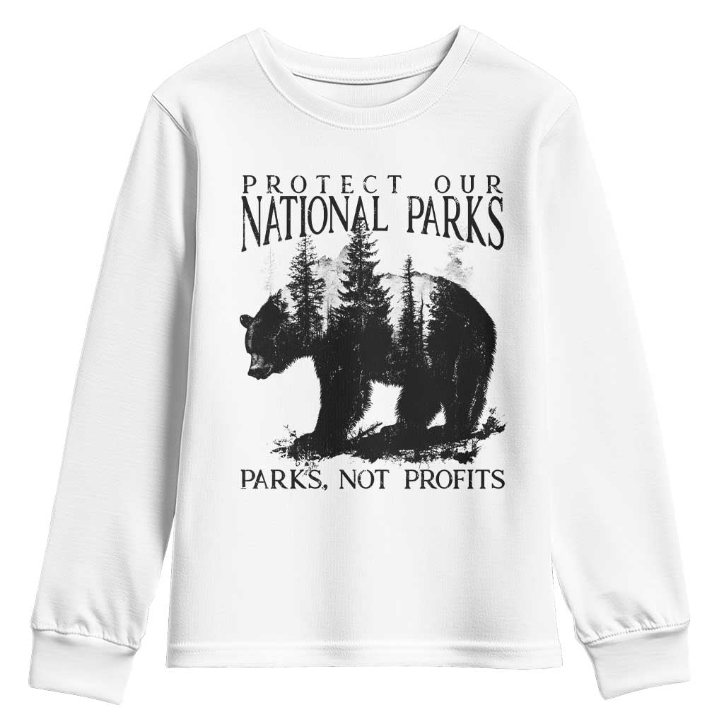 Protect Our National Parks Not Profits Youth Sweatshirt Vintage Forest Bear