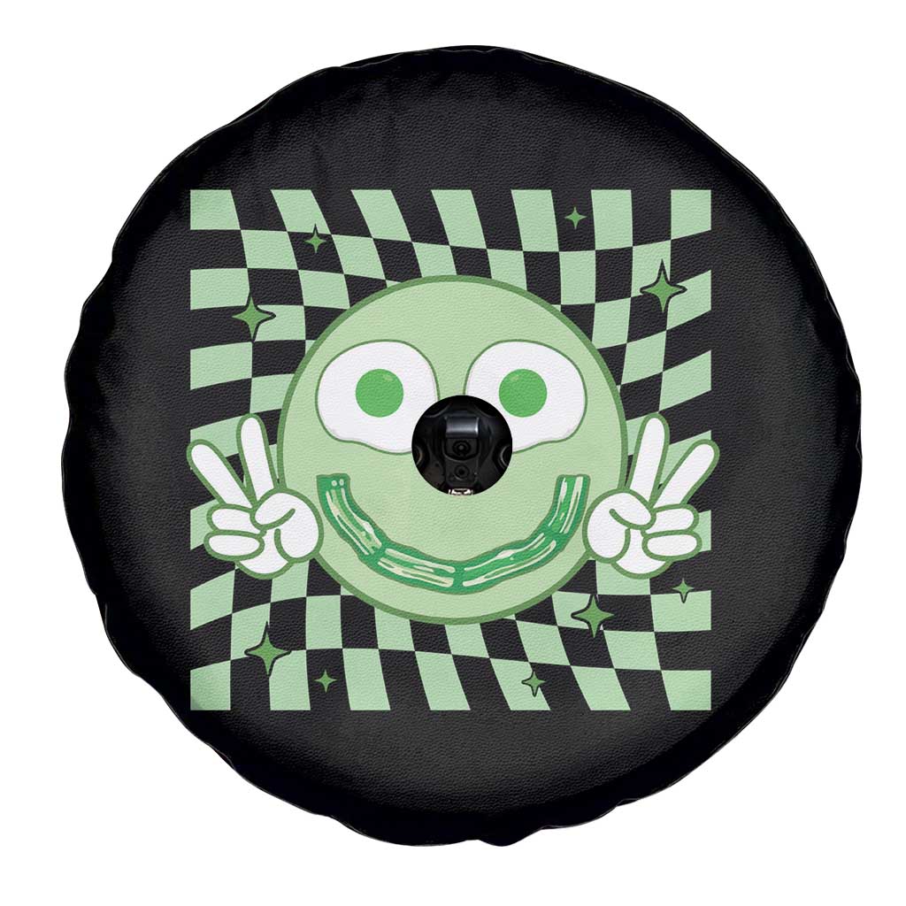 Funny Green Smile Face Eggs Bacon Breakfast St Patrick's Day Spare Tire Cover