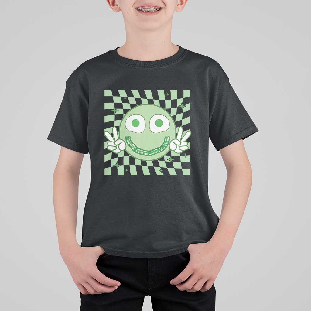 Funny Green Smile Face Eggs Bacon Breakfast St Patrick's Day T Shirt For Kid