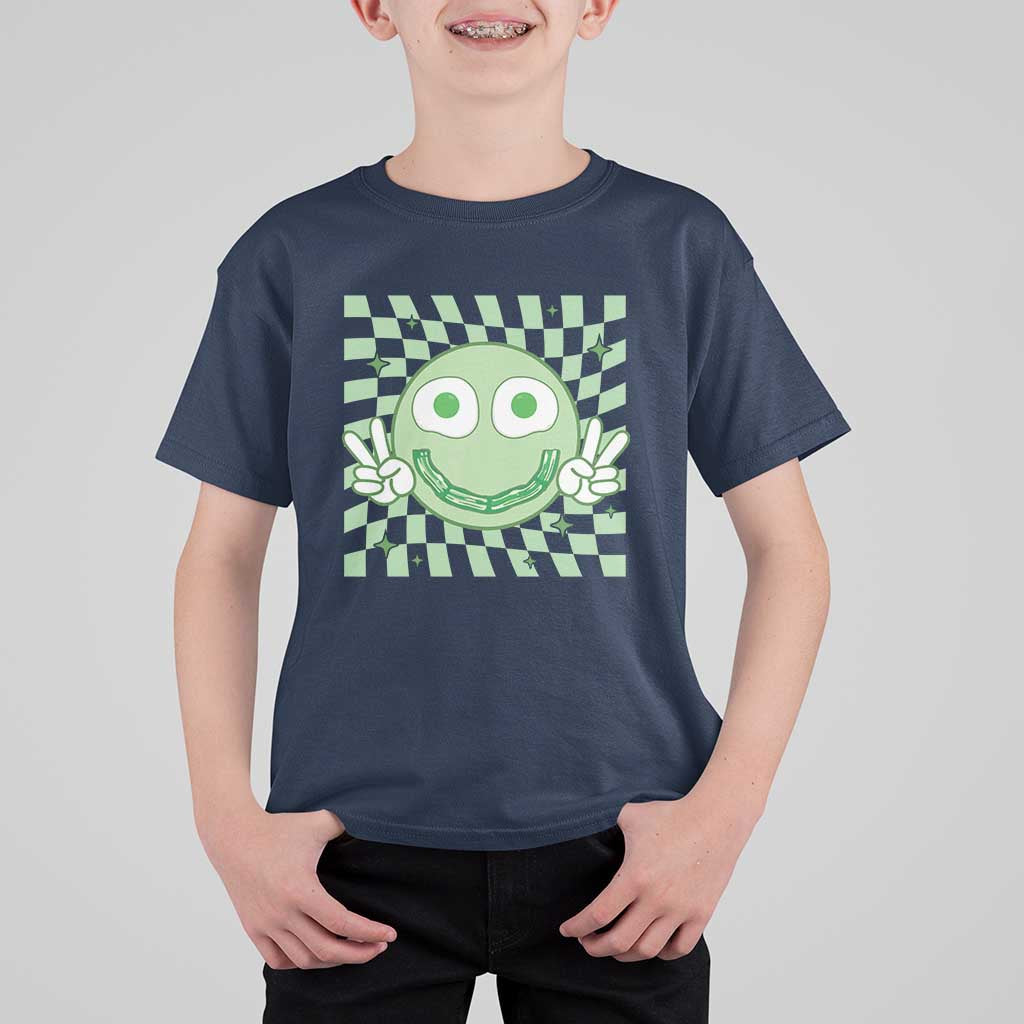 Funny Green Smile Face Eggs Bacon Breakfast St Patrick's Day T Shirt For Kid