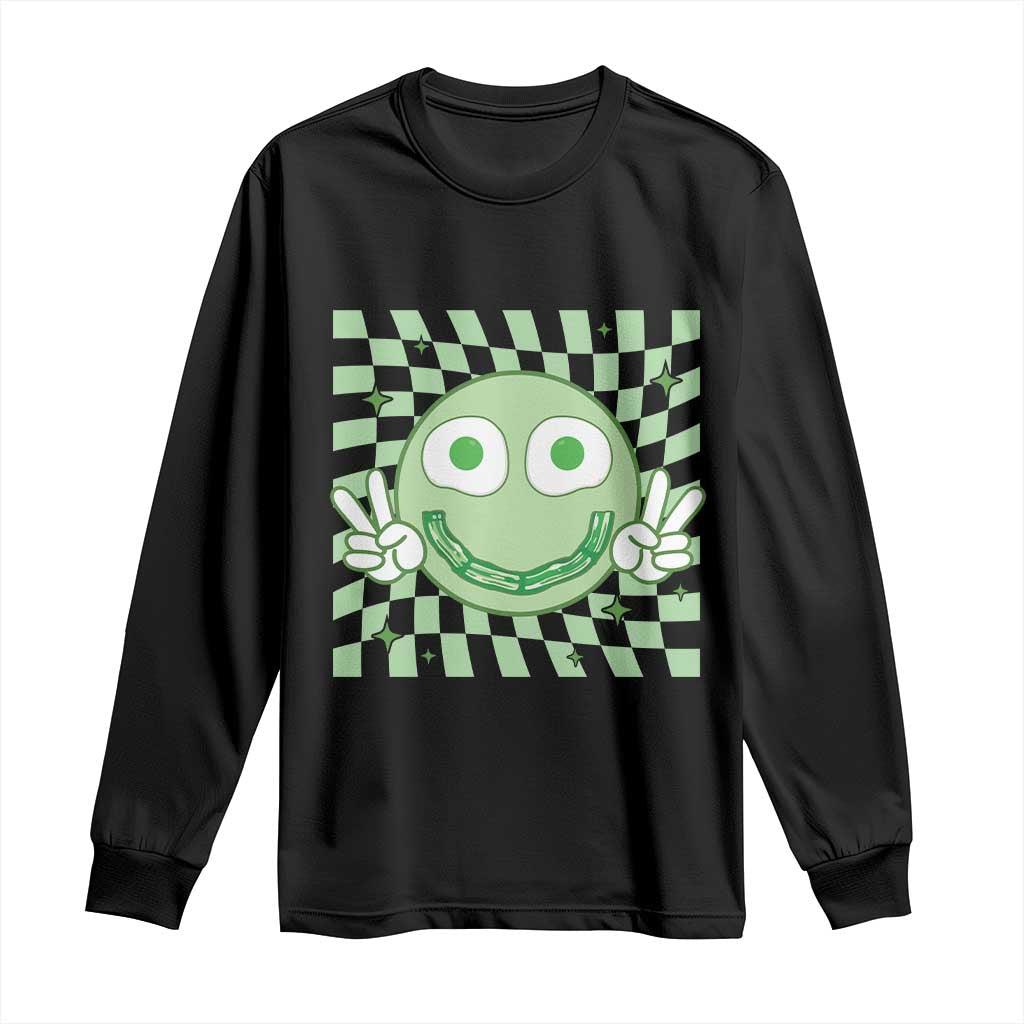 Funny Green Smile Face Eggs Bacon Breakfast St Patrick's Day Long Sleeve Shirt