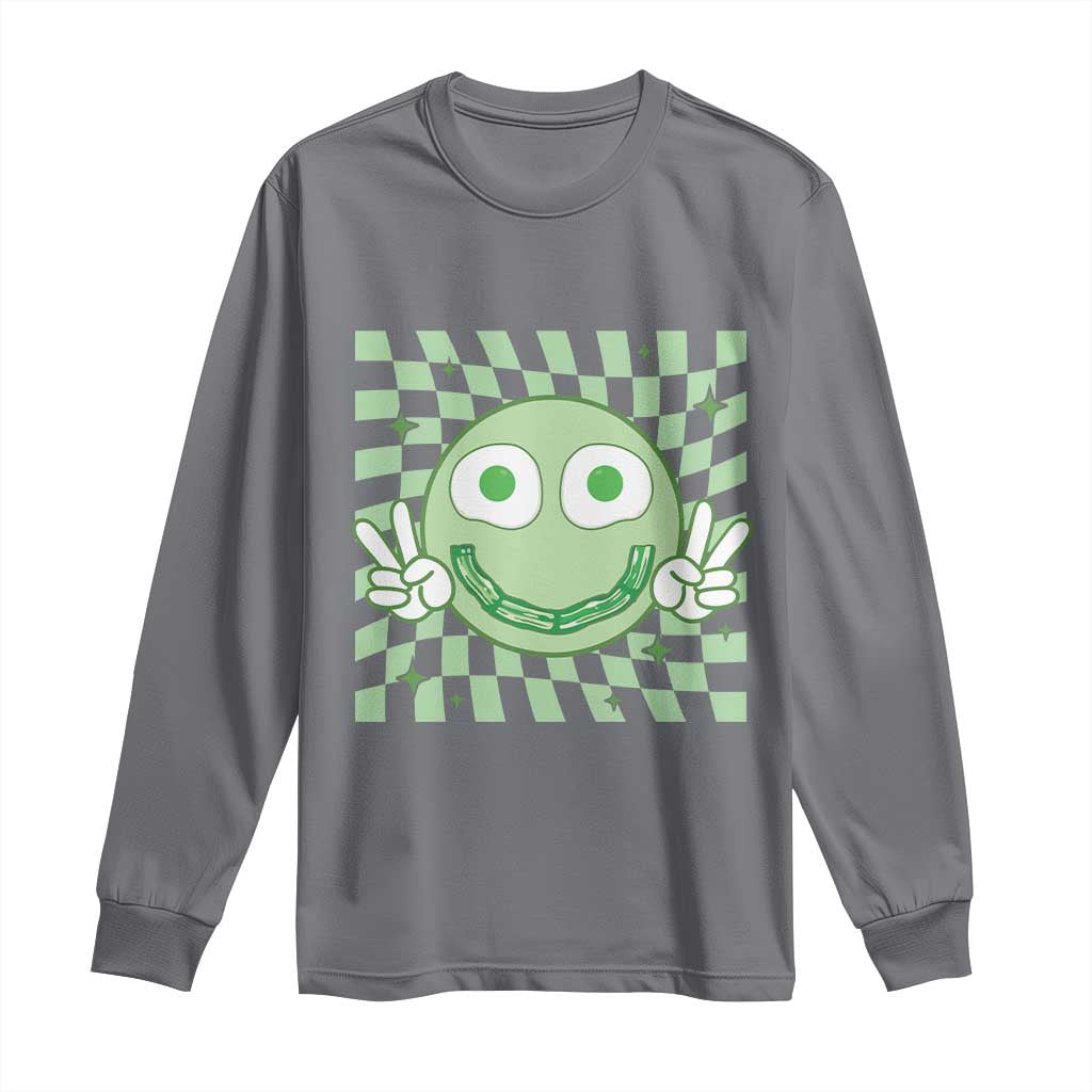 Funny Green Smile Face Eggs Bacon Breakfast St Patrick's Day Long Sleeve Shirt