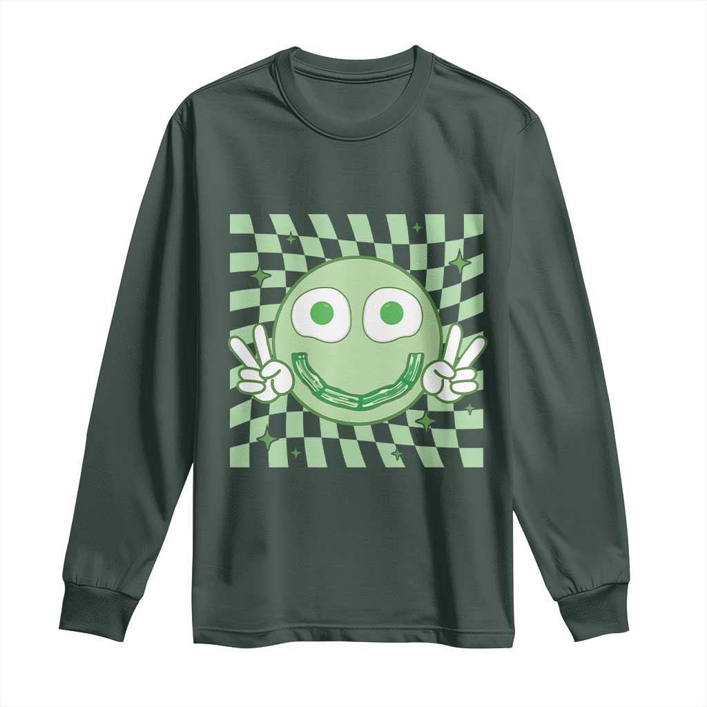 Funny Green Smile Face Eggs Bacon Breakfast St Patrick's Day Long Sleeve Shirt