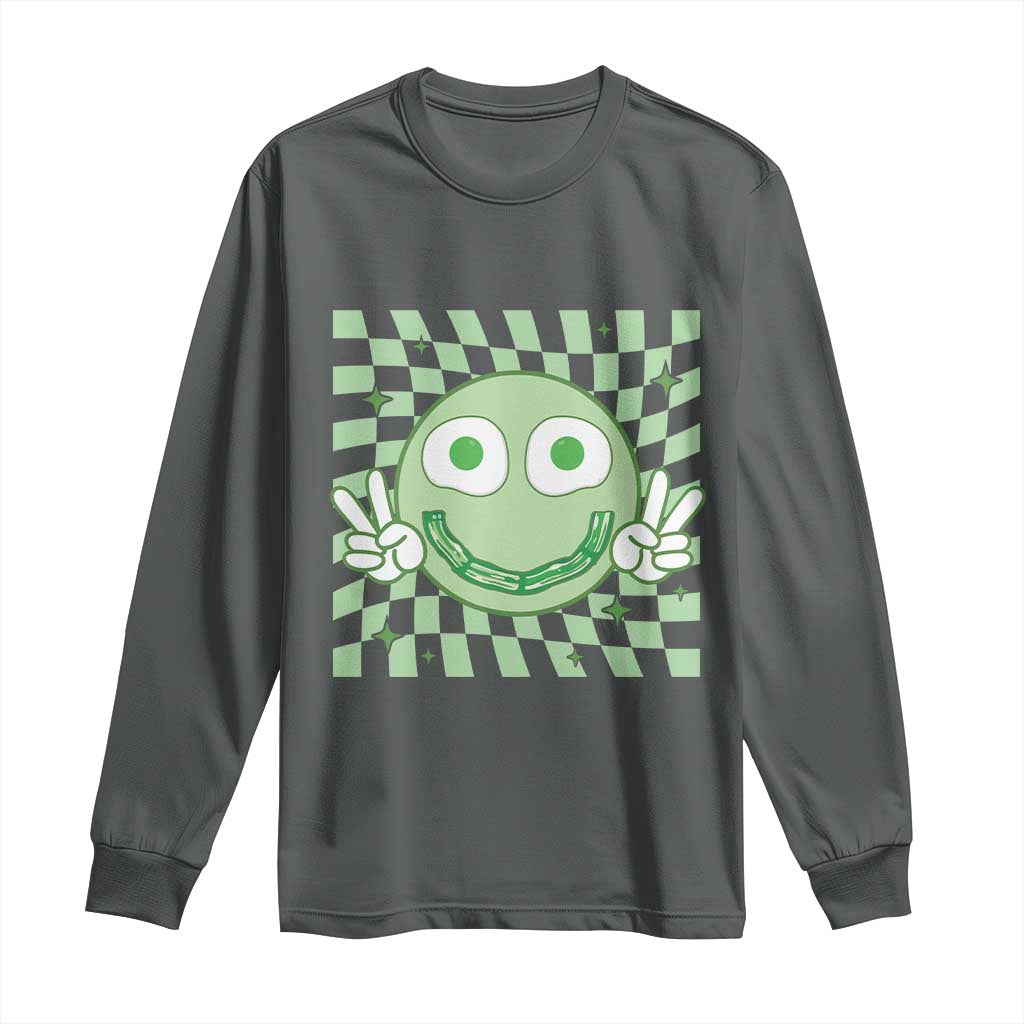 Funny Green Smile Face Eggs Bacon Breakfast St Patrick's Day Long Sleeve Shirt