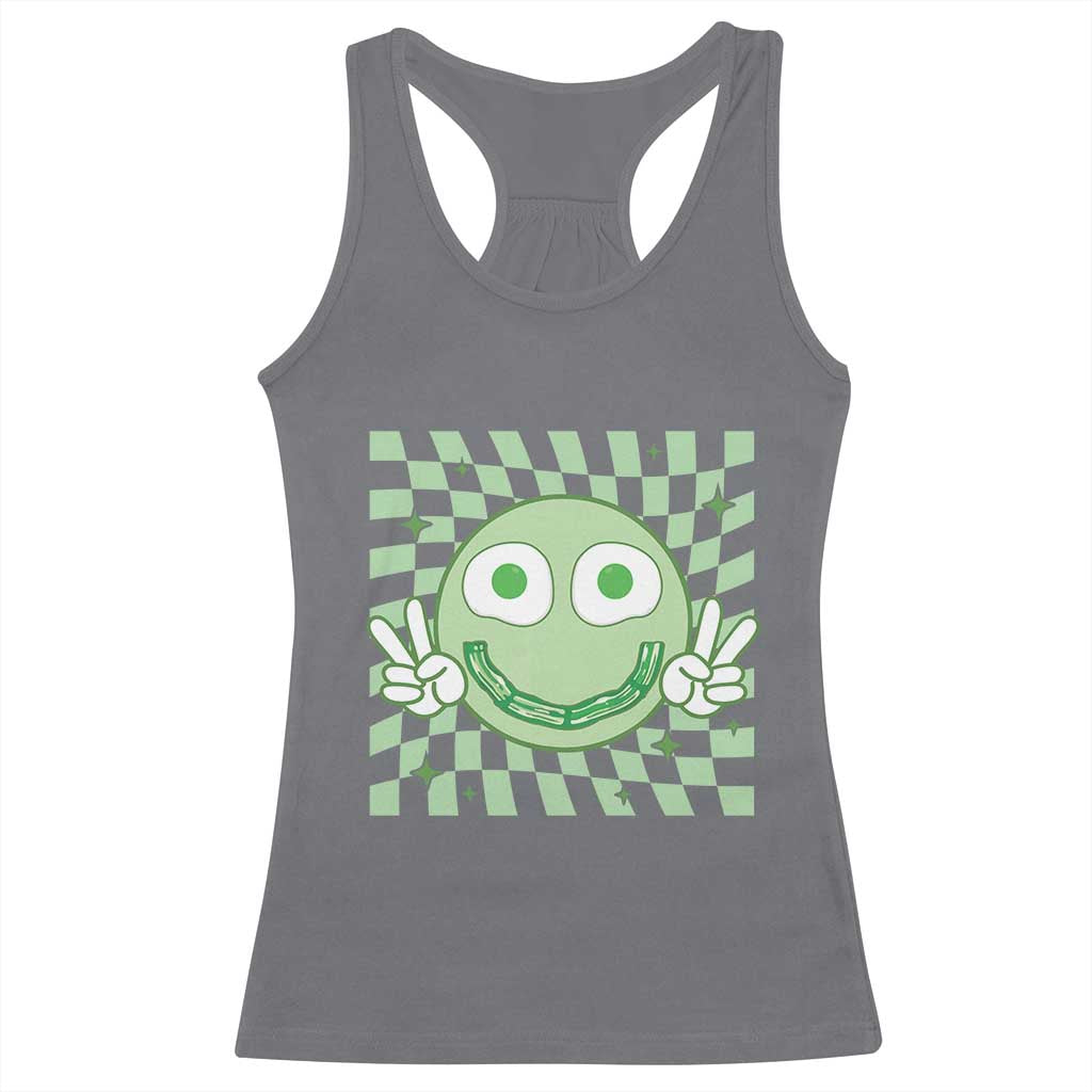 Funny Green Smile Face Eggs Bacon Breakfast St Patrick's Day Racerback Tank Top