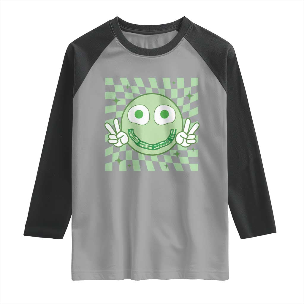 Funny Green Smile Face Eggs Bacon Breakfast St Patrick's Day Raglan Shirt