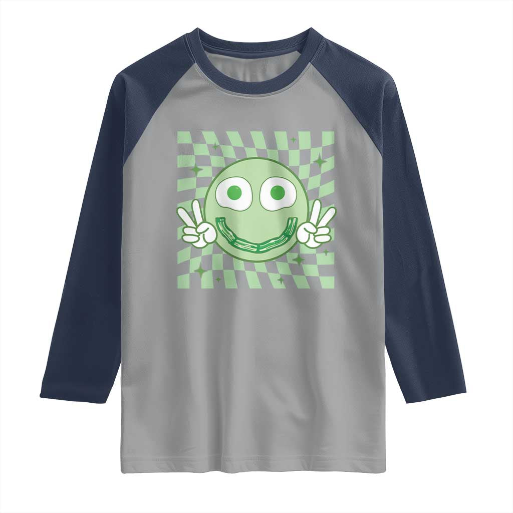Funny Green Smile Face Eggs Bacon Breakfast St Patrick's Day Raglan Shirt