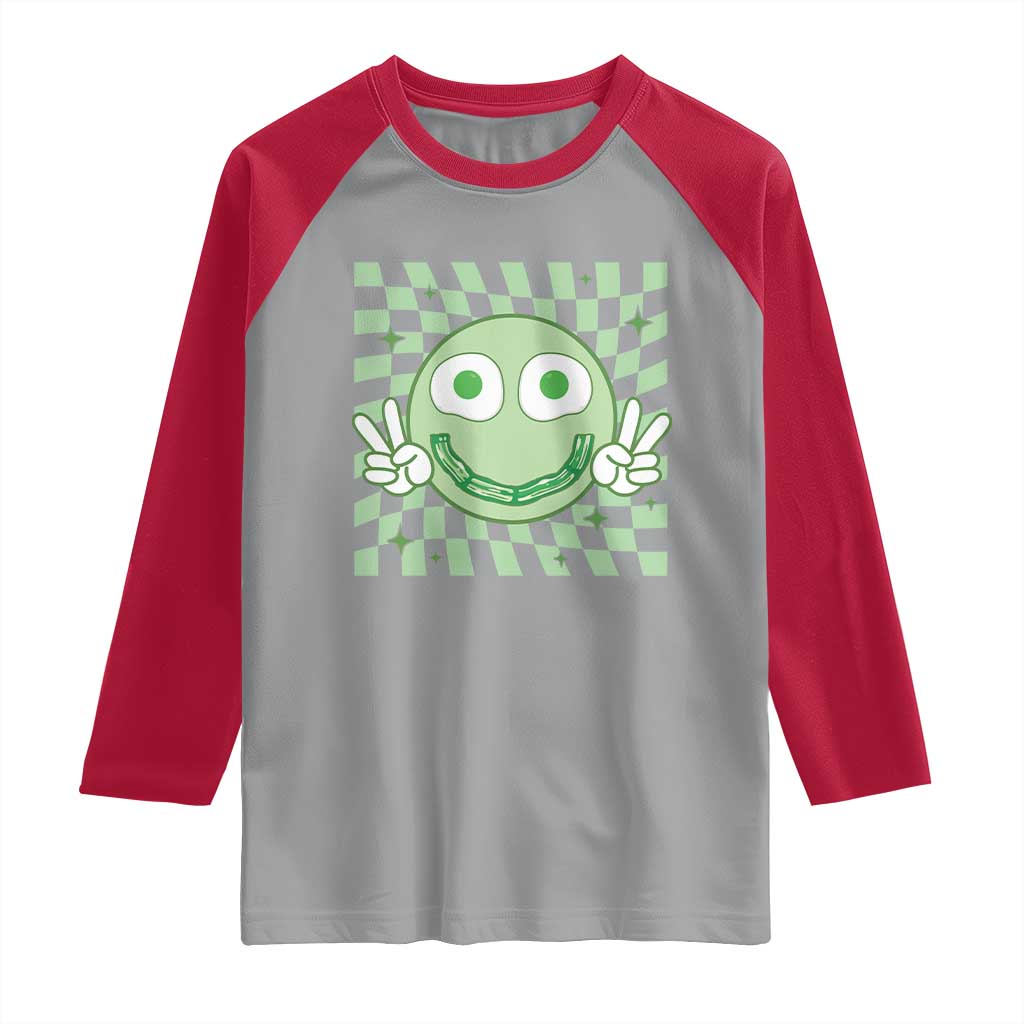 Funny Green Smile Face Eggs Bacon Breakfast St Patrick's Day Raglan Shirt
