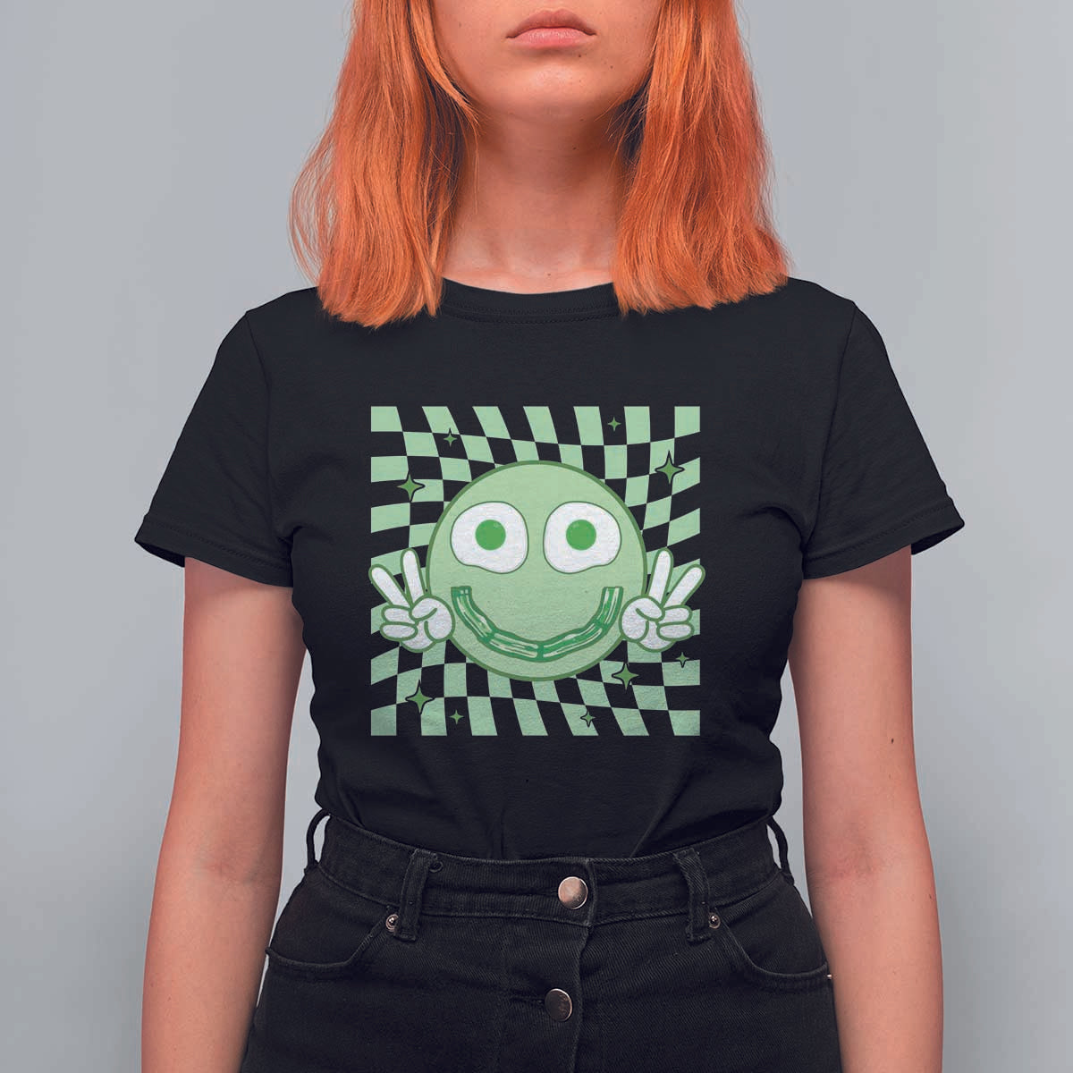 Funny Green Smile Face Eggs Bacon Breakfast St Patrick's Day T Shirt For Women