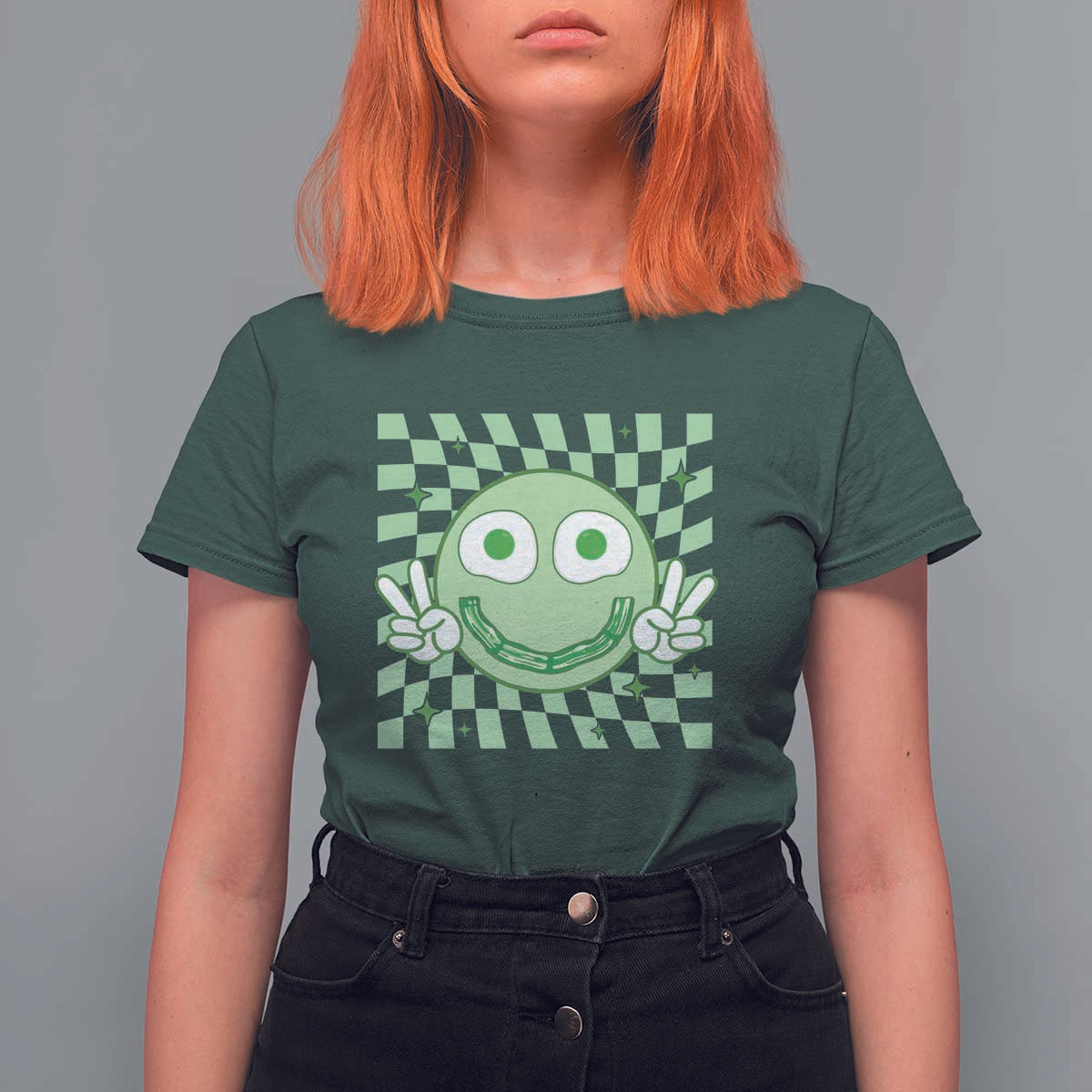 Funny Green Smile Face Eggs Bacon Breakfast St Patrick's Day T Shirt For Women