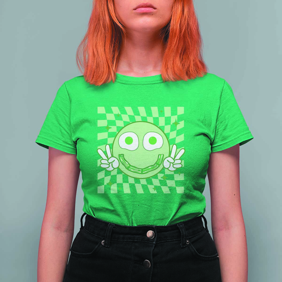 Funny Green Smile Face Eggs Bacon Breakfast St Patrick's Day T Shirt For Women
