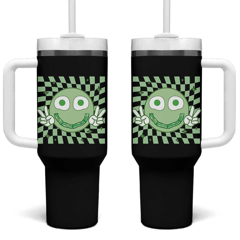 Funny Green Smile Face Eggs Bacon Breakfast St Patrick's Day Tumbler With Handle
