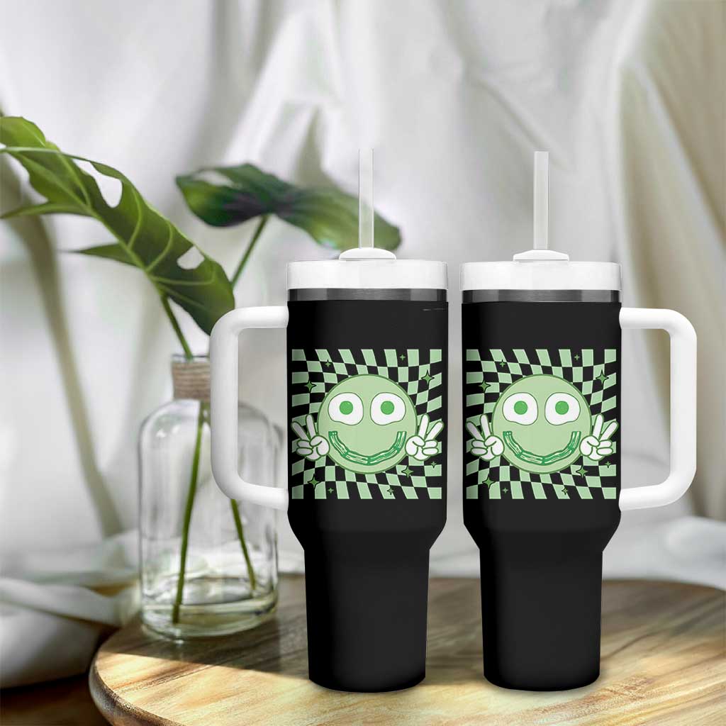 Funny Green Smile Face Eggs Bacon Breakfast St Patrick's Day Tumbler With Handle