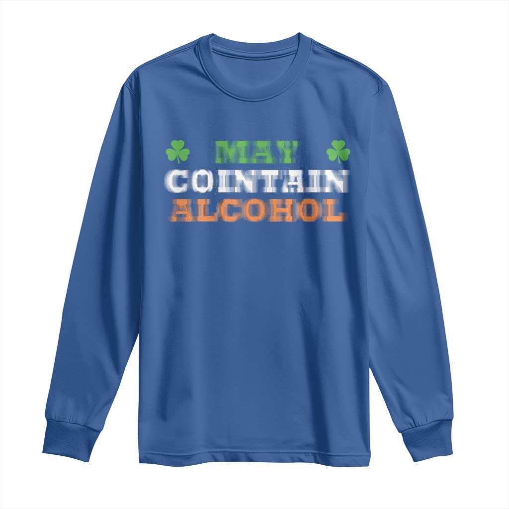Funny May Contain Alcohol Long Sleeve Shirt Irish Beer Drinking St Patrick's Day Shamrock