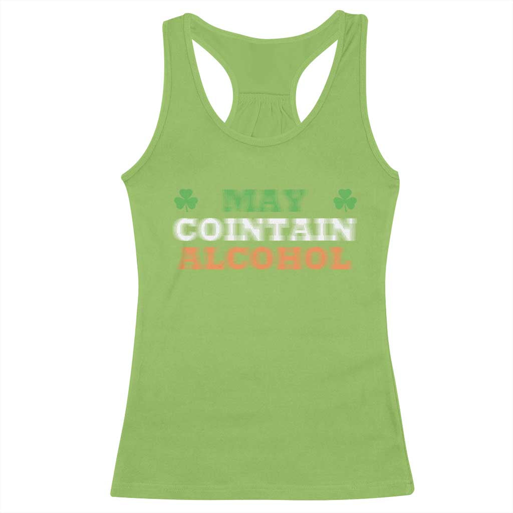 Funny May Contain Alcohol Racerback Tank Top Irish Beer Drinking St Patrick's Day Shamrock