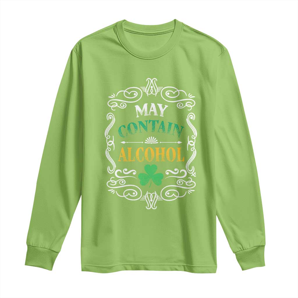 Funny May Contain Alcohol Long Sleeve Shirt Irish Beer Drinking St Patrick's Day