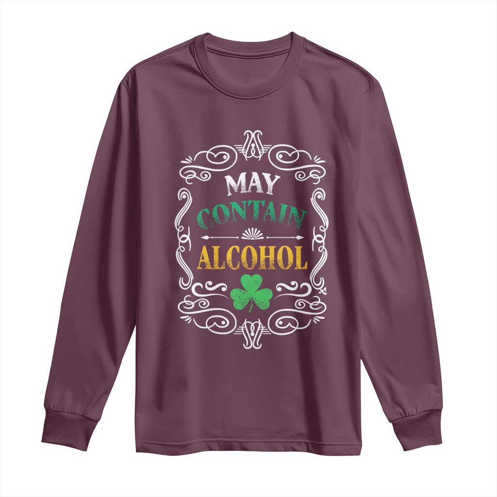 Funny May Contain Alcohol Long Sleeve Shirt Irish Beer Drinking St Patrick's Day