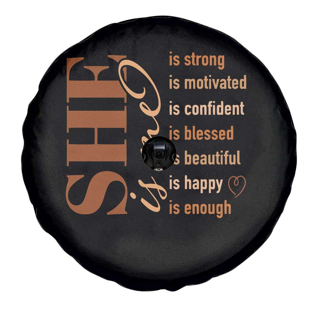 Woman Affirmation Spare Tire Cover She Is Strong Motivated Confident Blessed Beautiful Melanin Color