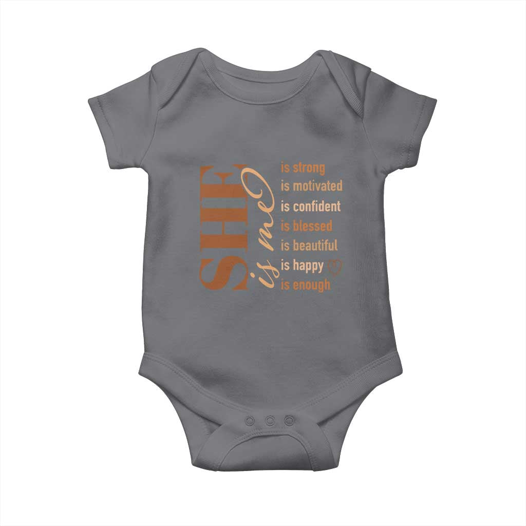 Woman Affirmation Baby Onesie She Is Strong Motivated Confident Blessed Beautiful Melanin Color