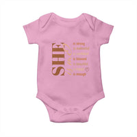 Woman Affirmation Baby Onesie She Is Strong Motivated Confident Blessed Beautiful Melanin Color