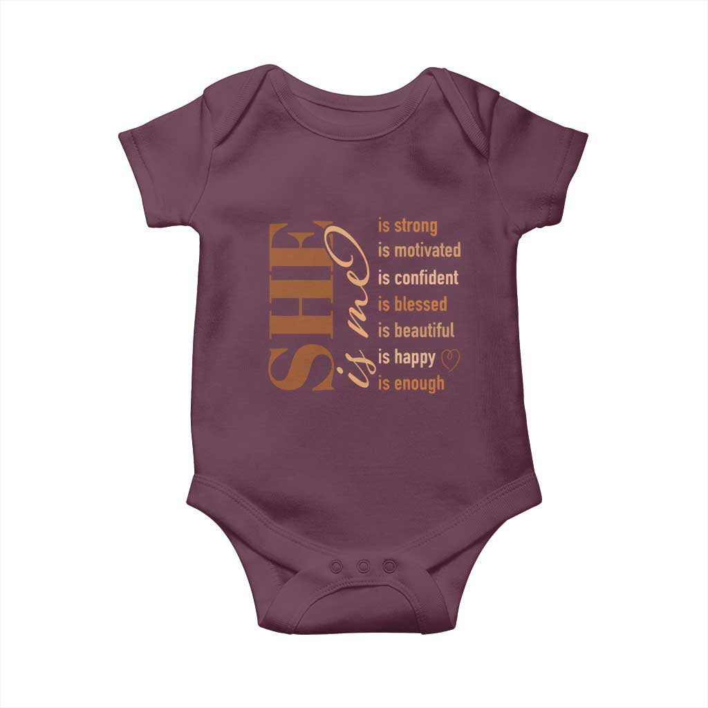 Woman Affirmation Baby Onesie She Is Strong Motivated Confident Blessed Beautiful Melanin Color