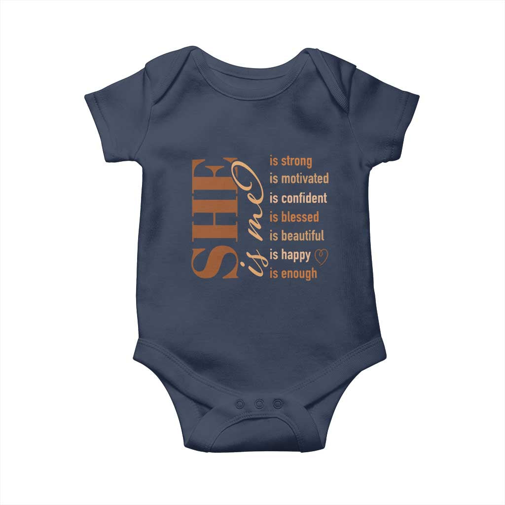 Woman Affirmation Baby Onesie She Is Strong Motivated Confident Blessed Beautiful Melanin Color