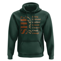 Woman Affirmation Hoodie She Is Strong Motivated Confident Blessed Beautiful Melanin Color
