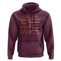 Woman Affirmation Hoodie She Is Strong Motivated Confident Blessed Beautiful Melanin Color