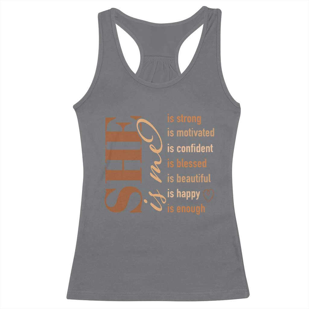 Woman Affirmation Racerback Tank Top She Is Strong Motivated Confident Blessed Beautiful Melanin Color